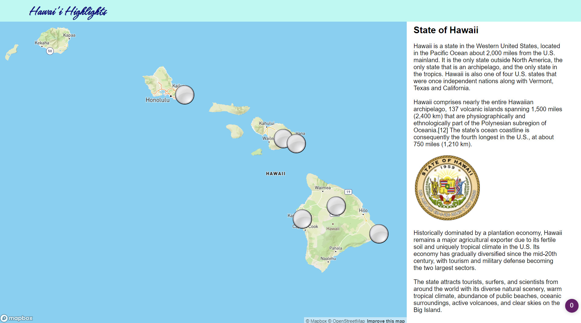 Image of an interactive map of Hawaii